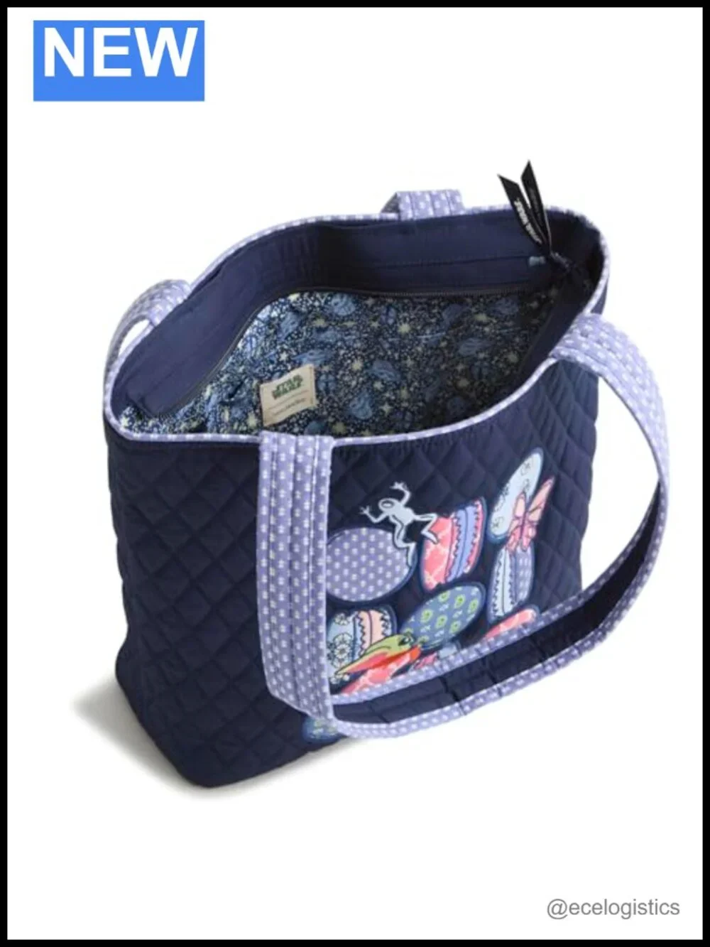 Quilted Cotton Small Original Vera Tote Purse with Zip Closure & Pockets